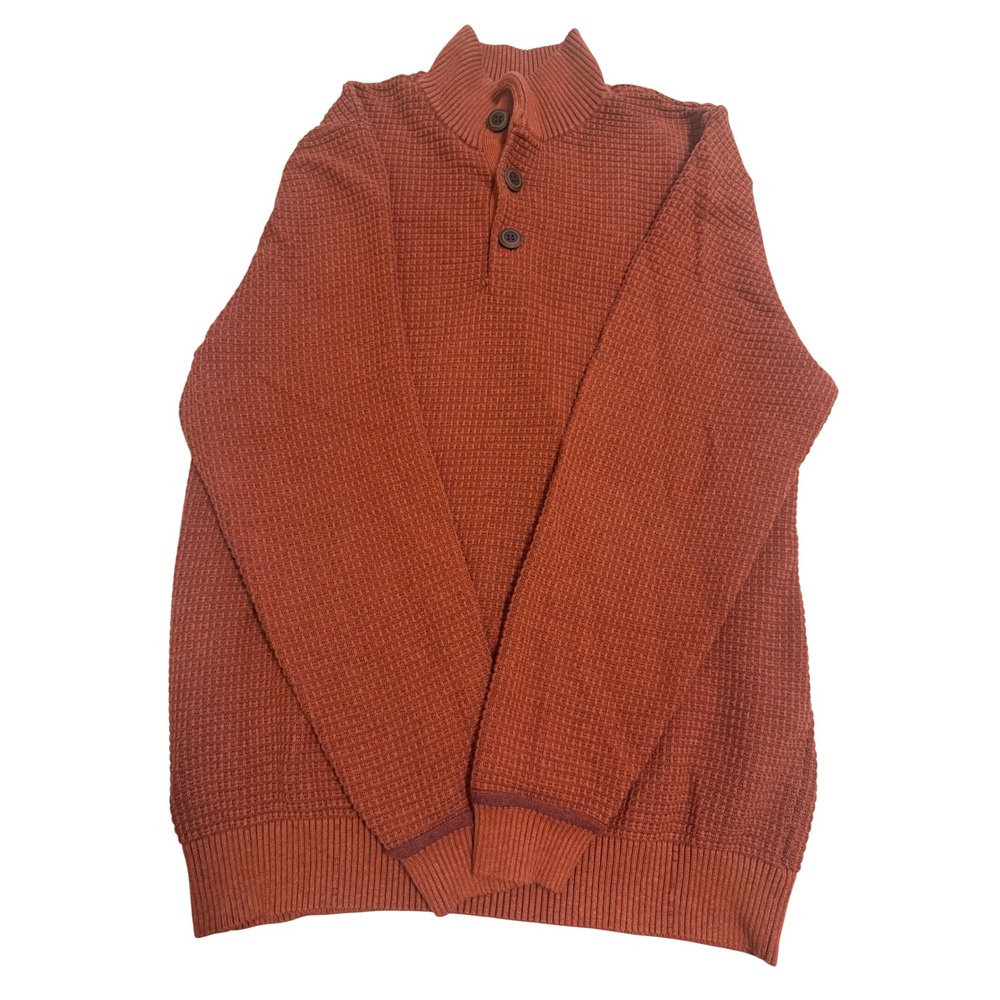 G.H. Bass Sweater Mens Large Orange Pre-owned Waffle Knit Mock Neck Pullover
